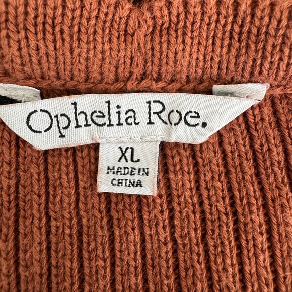 OPHELIA ROE Sweater Womens Large Rust Ribbed Crochet Boxy Boho - Picture 9 of 11
